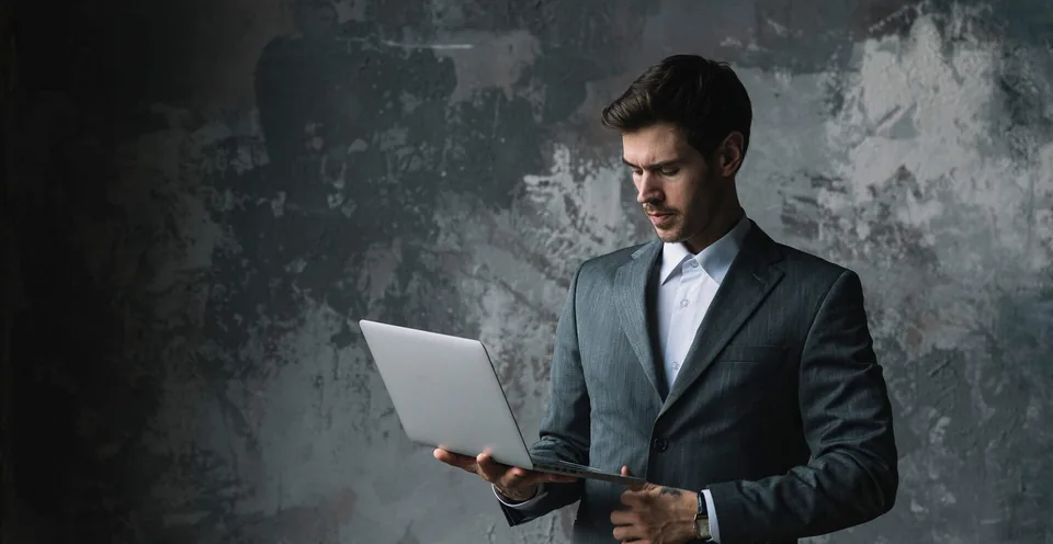 Business professional working on a laptop